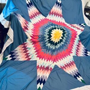 Blue and Multicolor Star Quilt Top only. Size W-93’ by L-100’ Queen
